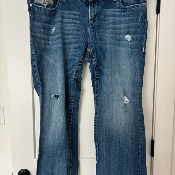 Vigoss Blue Distressed Flare Jeans - Picture 1 of 2